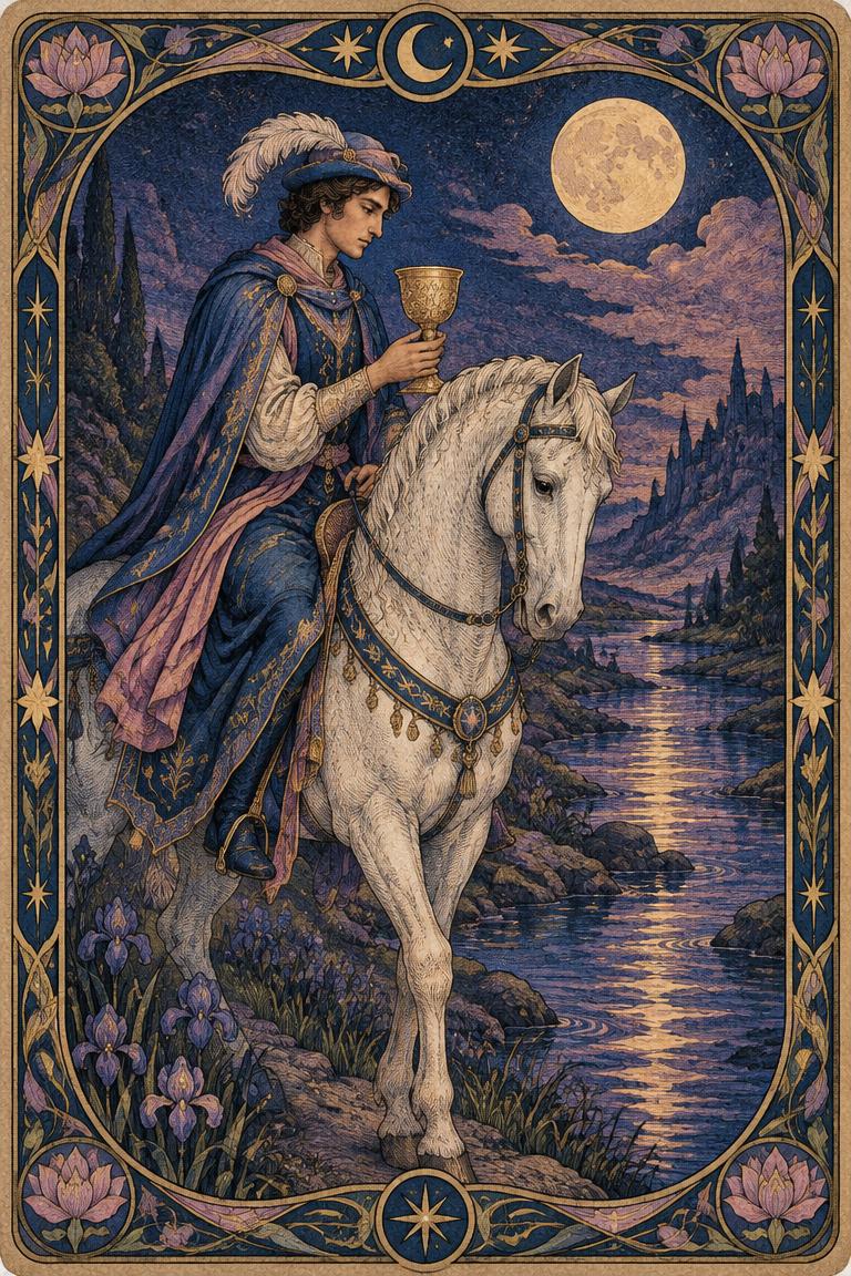 Illustration de l’arcane Cavalier de Coupes