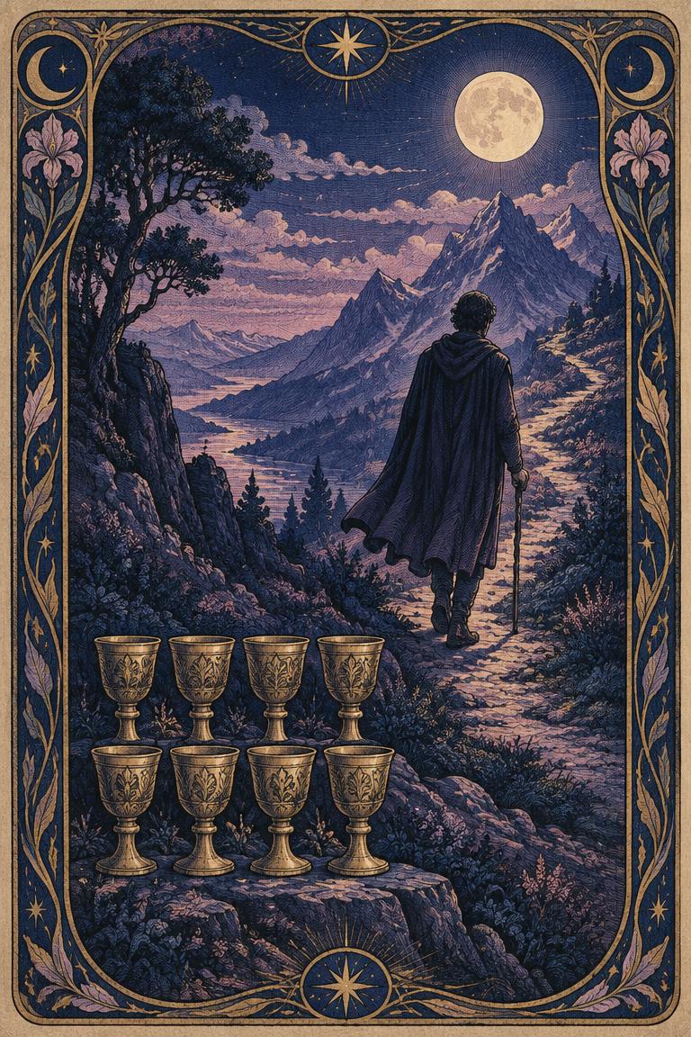 Illustration de l’arcane Huit de Coupes